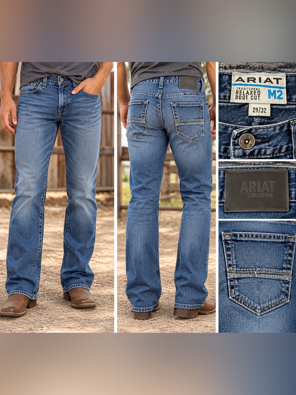 Ariat M2 Men’s 29x32 Relaxed Boot Cut Jeans Blue Western Cowboy Denim Workwear